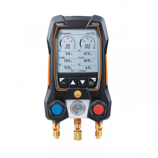 Testo 550s (0564 5503) - цифровой манометрический коллектор и смарт-зонды зажимы температуры и набор из трёх заправочных шлангов